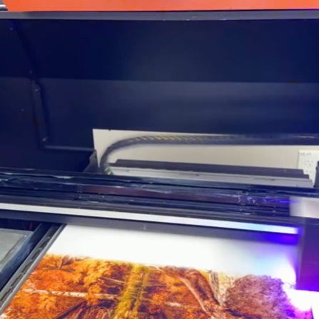 A high-resolution UV printer laying down an Art-tography canvas print.